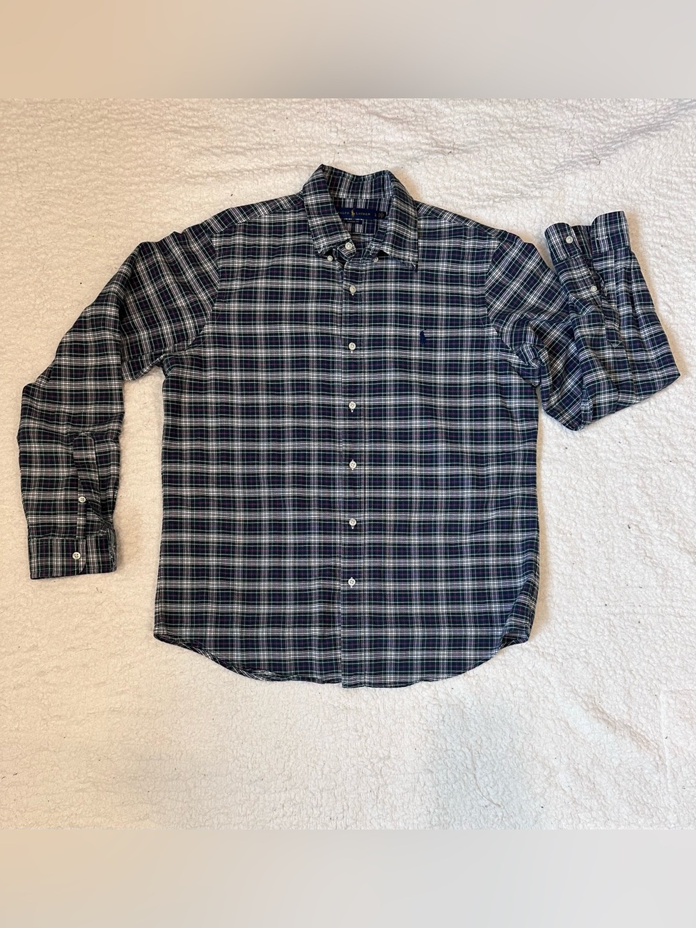 Ralph Lauren Navy and Green Plaid Button-Down Shirt